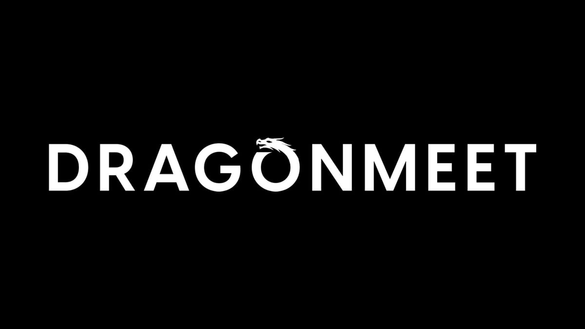 Dragonmeet logo, white on blac